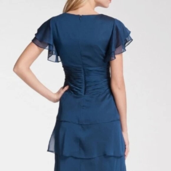 Adrianna Papell Navy Flutter Sleeve Tier Gown - Size 6 - Picture 5 of 16